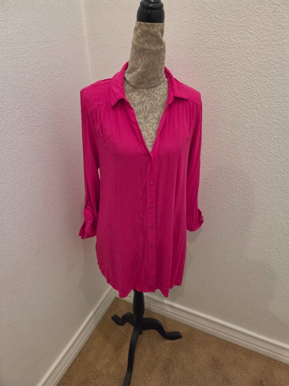 INC. Tunic Top - Hot Pink Buttoned Down